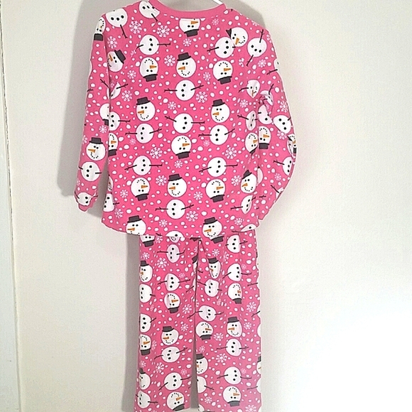 Girls Pajamas fleece Snowman print pink white pj's 2 pieces matching EUC sz 10 - Picture 4 of 4